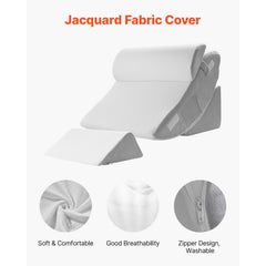 Wedge Pillow for Sleeping, 4 Pcs Adjustable Orthopedic Bed Wedge Set, Support Leg Neck Shoulder, Post Surgery Pillow for Back Pain, Acid Reflux, Snoring Relief, Sitting up in Bed, White/Grey