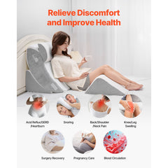Wedge Pillow for Sleeping, 4 Pcs Adjustable Orthopedic Bed Wedge Set, Support Leg Neck Shoulder, Post Surgery Pillow for Back Pain, Acid Reflux, Snoring Relief, Sitting up in Bed, White/Grey