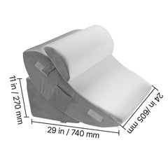 Wedge Pillow for Sleeping, 4 Pcs Adjustable Orthopedic Bed Wedge Set, Support Leg Neck Shoulder, Post Surgery Pillow for Back Pain, Acid Reflux, Snoring Relief, Sitting up in Bed, White/Grey