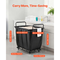 Laundry Cart, Rolling Grocery Utility Cart with Waterproof Liner & Swivel Wheels, 118 KG Large Load Capacity, Heavy Duty Shopping Basket for Laundry, Shopping, Camping, Grocery, Luggage, Black