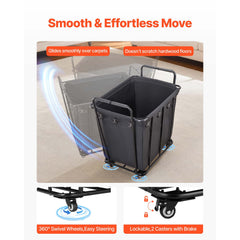 Laundry Cart, Rolling Grocery Utility Cart with Waterproof Liner & Swivel Wheels, 118 KG Large Load Capacity, Heavy Duty Shopping Basket for Laundry, Shopping, Camping, Grocery, Luggage, Black