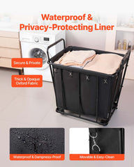 Laundry Cart, Rolling Grocery Utility Cart with Waterproof Liner & Swivel Wheels, 118 KG Large Load Capacity, Heavy Duty Shopping Basket for Laundry, Shopping, Camping, Grocery, Luggage, Black