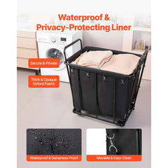 Laundry Cart, Rolling Grocery Utility Cart with Waterproof Liner & Swivel Wheels, 118 KG Large Load Capacity, Heavy Duty Shopping Basket for Laundry, Shopping, Camping, Grocery, Luggage, Black