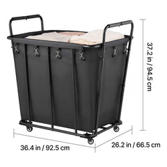 Laundry Cart, Rolling Grocery Utility Cart with Waterproof Liner & Swivel Wheels, 118 KG Large Load Capacity, Heavy Duty Shopping Basket for Laundry, Shopping, Camping, Grocery, Luggage, Black