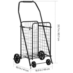 Shopping Cart, Folding Grocery Utility Cart with Swivel Wheels, 40.8 kg Large Load Capacity, Heavy Duty Rolling Laundry Basket Butler for Laundry, Shopping, Camping, Grocery, Luggage, Black
