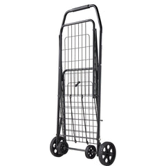 Shopping Cart, Folding Grocery Utility Cart with Swivel Wheels, 40.8 kg Large Load Capacity, Heavy Duty Rolling Laundry Basket Butler for Laundry, Shopping, Camping, Grocery, Luggage, Black