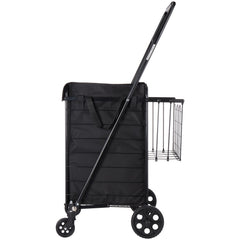 Shopping Cart, Folding Grocery Utility Cart with Dual Baskets, Waterproof Liner & Wheels, 45 KG Large Load Capacity, Heavy Duty Laundry Basket for Laundry, Shopping, Camping, Grocery, Luggage