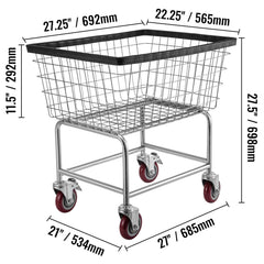 Wire Laundry Cart Wire Laundry Basket 2.8 Bushel Heavy Duty w/ 4'' Wheels