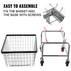 Wire Laundry Cart Wire Laundry Basket 2.8 Bushel Heavy Duty w/ 4'' Wheels