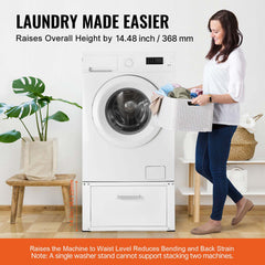 Laundry Pedestal 686mmmW x 366mmH, Washer And Dryer Base Stand Platform Universal Fit 299kg Capacity, Heavy Duty Multi-Functional Base for Washing Machine with Drawer & Rich Accessories