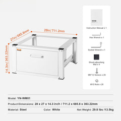 Laundry Pedestal 686mmmW x 366mmH, Washer And Dryer Base Stand Platform Universal Fit 299kg Capacity, Heavy Duty Multi-Functional Base for Washing Machine with Drawer & Rich Accessories