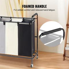 3-Section Laundry Basket, Heavy Duty Laundry Hamper Storage Organizer, Laundry Sorter Cart with Heavy Duty Lockable Wheels for Dirty Clothes in Laundry Room Bedroom