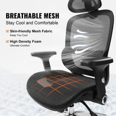 Mesh Office Chair, Adjustable High Back Desk Chair with Mesh Seat, Angle and Height Adjustable Home Office Chair with Lumbar and Head Support, Swivel Computer Task Chair