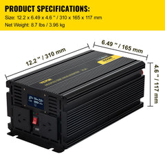 Power Inverter Modified Sine Wave Inverter 3000W DC 12V to AC 240V w/LCD