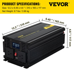 Power Inverter Modified Sine Wave Inverter 3000W DC 12V to AC 240V w/LCD
