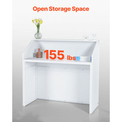 Reception Desk, 1180 x 500 x 1115 mm Rectangular Front Counter Table, Office Reception Desk, Retail Counter and Front Reception Counter, for Checkout, Lobby, Beauty Salon and Office, White