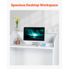 Reception Desk, 1180 x 500 x 1115 mm Rectangular Front Counter Table, Office Reception Desk, Retail Counter and Front Reception Counter, for Checkout, Lobby, Beauty Salon and Office, White