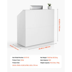 Reception Desk, 1180 x 500 x 1115 mm Rectangular Front Counter Table, Office Reception Desk, Retail Counter and Front Reception Counter, for Checkout, Lobby, Beauty Salon and Office, White