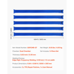 Pool Cover Water Bags, 5 Packs 2560 mm, Double Chamber Pool Cover Water Tubes, 0.4mm Thick PVC Bags Weights with Leakproof Screw Cap, for Inground Swimming-Pool Covers Winter Closing, Blue