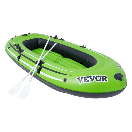 VEVOR Inflatable Boat, 4-Person Inflatable Fishing Boat, Strong PVC Portable Boat Raft Kayak, 1158mm Aluminum Oars, High-Output Pump, Fishing Rod Holders, and 2 Seats, 1100 lb Capacity for Adults Kids