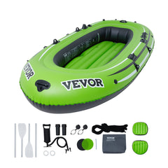 VEVOR Inflatable Boat, 4-Person Inflatable Fishing Boat, Strong PVC Portable Boat Raft Kayak, 1158mm Aluminum Oars, High-Output Pump, Fishing Rod Holders, and 2 Seats, 1100 lb Capacity for Adults Kids