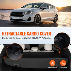 Retractable Cargo Cover for Mazda, Upgraded Waterproof Trunk Cover Security Shield Shade for Mazda CX-5 2017-2025 5-Seater, UV Resistant Rear Trunk Cover, Aluminum Alloy & PVC Leather Texture