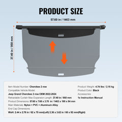 Retractable Cargo Cover for Jeep Grand Cherokee 2 Row 2022-2024 OEM Design