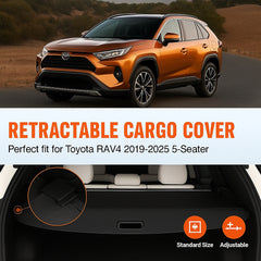 Retractable Cargo Cover for Toyota, Upgraded Waterproof Trunk Cover Security Shield Shade for Toyota RAV4 2019-2025 5-Seater, UV Resistant Rear Trunk Cover, Aluminum Alloy & PVC Leather Texture