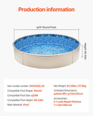 Round Pool Liner 24ft Overlap Style Pool Liner 54in Wall Height