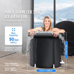 Ice Bath Tub, 80 cm Long Cold Water Therapy Plunge Tub for Athletes, Portable Outdoor Ice Barrel Plunge Pool for Recovery, 341L Inflatable Folding Bathtub with Cover, Home Ice Pod for Adult
