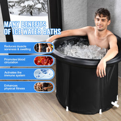 Ice Bath Tub, 80 cm Long Cold Water Therapy Plunge Tub for Athletes, Portable Outdoor Ice Barrel Plunge Pool for Recovery, 341L Inflatable Folding Bathtub with Cover, Home Ice Pod for Adult