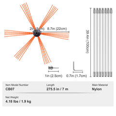 7 m Chimney Sweep Kit, w/ 7 Reinforced Nylon Flexible Rods, Ergonomic Chimney Cleaning Brush, 360-Degree Brush Chimney Cleaner, Rich Accessories for Fireplace Flue Home Use Fits most Pipes