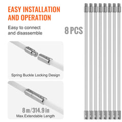 8 m Chimney Sweep Kit, w/ 8Reinforced Nylon Flexible Rods, Ergonomic Chimney Cleaning Brush, 360-Degree Brush Chimney Cleaner, Rich Accessories for Fireplace Flue Home Use Fits most Pipes