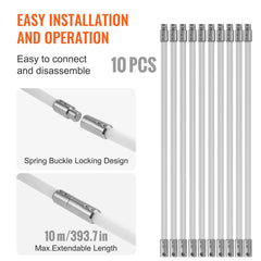 10 m Chimney Sweep Kit, w/ 10 Reinforced Nylon Flexible Rods, Ergonomic Chimney Cleaning Brush, 360-Degree Brush Chimney Cleaner, Rich Accessories for Fireplace Flue Home Use Fits most Pipes