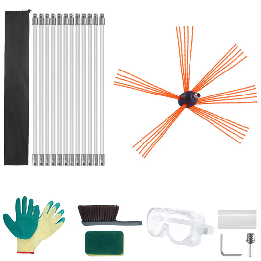 12 m Chimney Sweep Kit, w/ 12 Reinforced Nylon Flexible Rods, Ergonomic Chimney Cleaning Brush, 360-Degree Brush Chimney Cleaner, Rich Accessories for Fireplace Flue Home Use Fits most Pipes