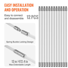 12 m Chimney Sweep Kit, w/ 12 Reinforced Nylon Flexible Rods, Ergonomic Chimney Cleaning Brush, 360-Degree Brush Chimney Cleaner, Rich Accessories for Fireplace Flue Home Use Fits most Pipes