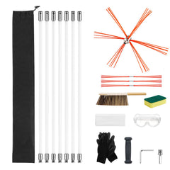 Chimney Sweep Kit, 7m Maximum Extendable Length Chimney Brush, Chimneys Cleaning Kit with Bristle Replacements & Goggles, 90° Bendable Fireplace Cleaning Tool, for Square, Rectangle Chimneys