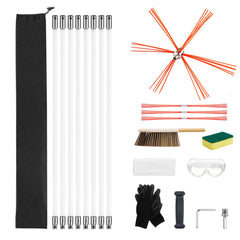 Chimney Sweep Kit, 8m Maximum Extendable Length Chimney Brush, Chimneys Cleaning Kit with Bristle Replacements & Goggles, 90° Bendable Fireplace Cleaning Tool, for Square, Rectangle Chimneys