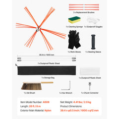 Chimney Sweep Kit, 8m Maximum Extendable Length Chimney Brush, Chimneys Cleaning Kit with Bristle Replacements & Goggles, 90° Bendable Fireplace Cleaning Tool, for Square, Rectangle Chimneys