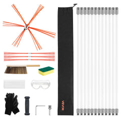 Chimney Sweep Kit, 12m Maximum Extendable Length Chimney Sweep, Chimneys Cleaning Kit with Bristle Replacements & Goggles, 90° Bendable Fireplace Cleaning Tool, for Square, Rectangle Chimneys