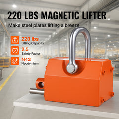 Magnetic Lifter, 100 kg/220 lbs Pulling Capacity, 2.5 Safety Factor, Neodymium & Steel, Lifting Magnet with Release, Permanent Lift Magnets, Heavy Duty Magnet for Hoist, Shop Crane, Block, Board
