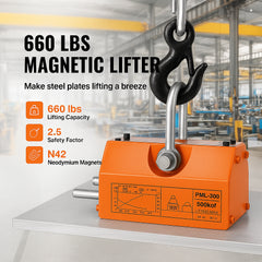 Magnetic Lifter, 300 kg Pulling Capacity, 2.5 Safety Factor, Neodymium & Steel, Lifting Magnet with Release, Permanent Lift Magnets, Heavy Duty Magnet for Hoist, Shop Crane, Block, Board