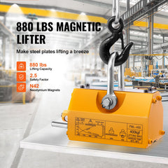 Magnetic Lifter, 400 kg/880 lbs Pulling Capacity, 2.5 Safety Factor, Neodymium & Steel, Lifting Magnet with Release, Permanent Lift Magnets, Heavy Duty Magnet for Hoist, Shop Crane, Block, Board
