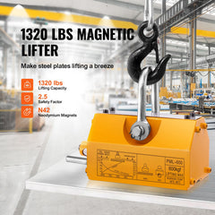 Magnetic Lifter, 600 kg Pulling Capacity, 2.5 Safety Factor, Neodymium & Steel, Lifting Magnet with Release, Permanent Lift Magnets, Heavy Duty Magnet for Hoist, Shop Crane, Block, Board