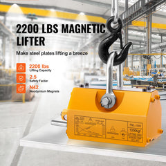 Magnetic Lifter, 1000kg Pulling Capacity, 2.5 Safety Factor, Neodymium & Steel, Lifting Magnet with Release, Permanent Lift Magnets, Heavy Duty Magnet for Hoist, Shop Crane, Block, Board