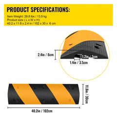 Rubber Speed Bump, 2 Pack 2 Channel Speed Bump Hump, 42\" Long Modular Speed Bump Rated 22000 LBS Load Capacity, 40.2 x 11.8 x 2.4 inch Garage Speed Bump for Asphalt Concrete Gravel Driveway