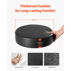 Round Rolling Stool, Leather Rolling Stool with Footrest, 360° Swivel Drafting Stool with Thickened Cushion, Height Adjustable Rolling Work SPA Tattoo Stool, for Office, Home, Salon & Bar Black