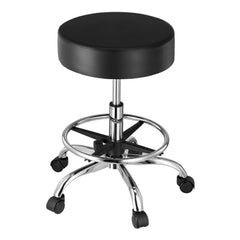 Round Rolling Stool, Leather Rolling Stool with Footrest, 360° Swivel Drafting Stool with Thickened Cushion, Height Adjustable Rolling Work SPA Tattoo Stool, for Office, Home, Salon & Bar Black