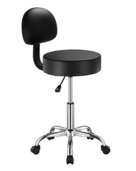 Round Rolling Stool, PU Leather Rolling Stool with Backrest, 360° Swivel Drafting Stool with Thickened Cushion, Height Adjustable Rolling Work SPA Stool, for Office, Home, Salon & Bar, Black