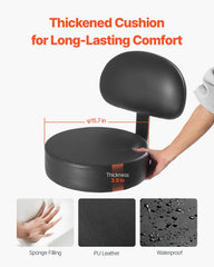 Round Rolling Stool, PU Leather Rolling Stool with Backrest, 360° Swivel Drafting Stool with Thickened Cushion, Height Adjustable Rolling Work SPA Stool, for Office, Home, Salon & Bar, Black